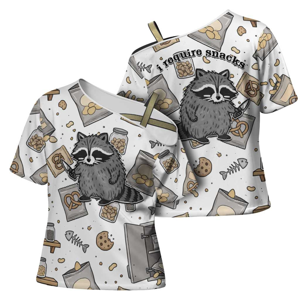 I Require Snacks Raccoon Cross Shoulder Shirt Cute Bandit Raccoon Chaos with a Knife