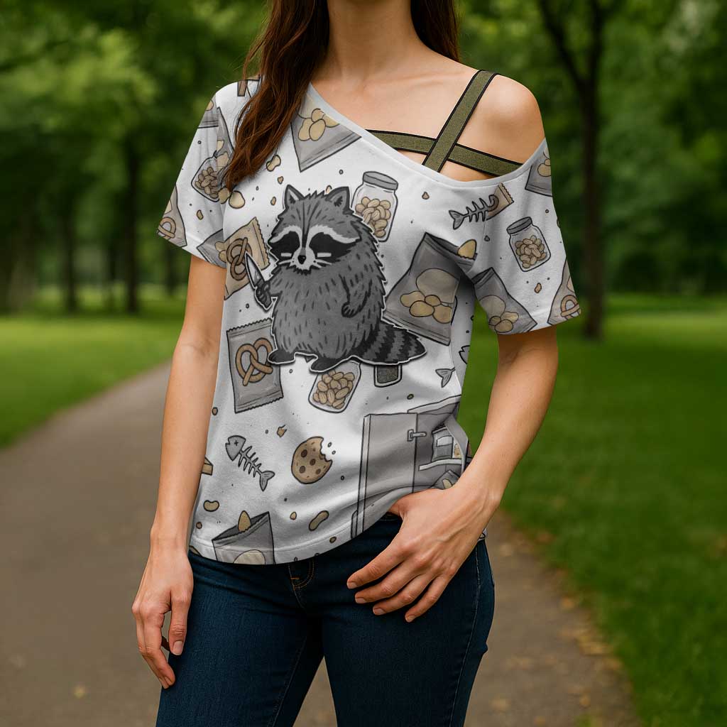 I Require Snacks Raccoon Cross Shoulder Shirt Cute Bandit Raccoon Chaos with a Knife