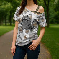 I Require Snacks Raccoon Cross Shoulder Shirt Cute Bandit Raccoon Chaos with a Knife
