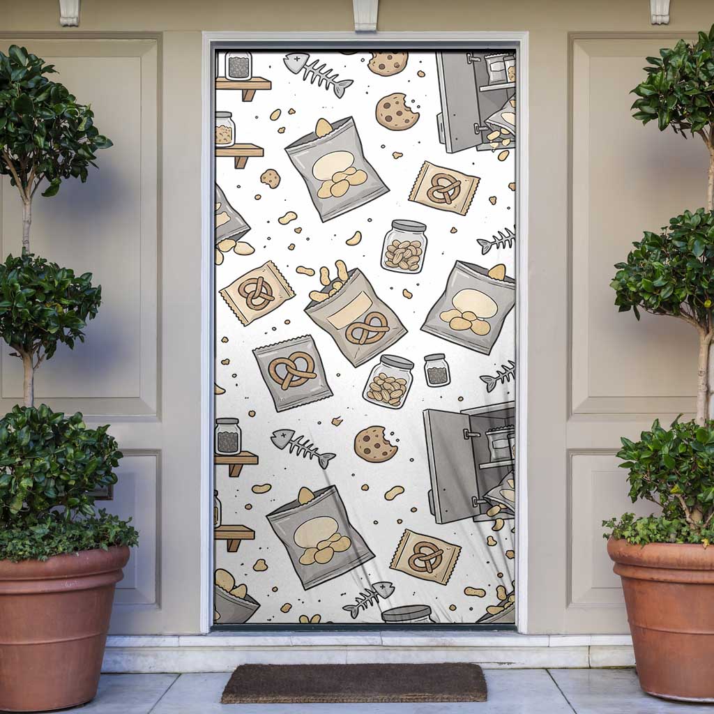 I Require Snacks Raccoon Door Cover Cute Bandit Raccoon Chaos with a Knife