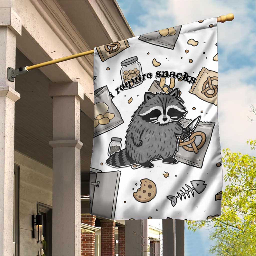 I Require Snacks Raccoon Garden Flag Cute Bandit Raccoon Chaos with a Knife