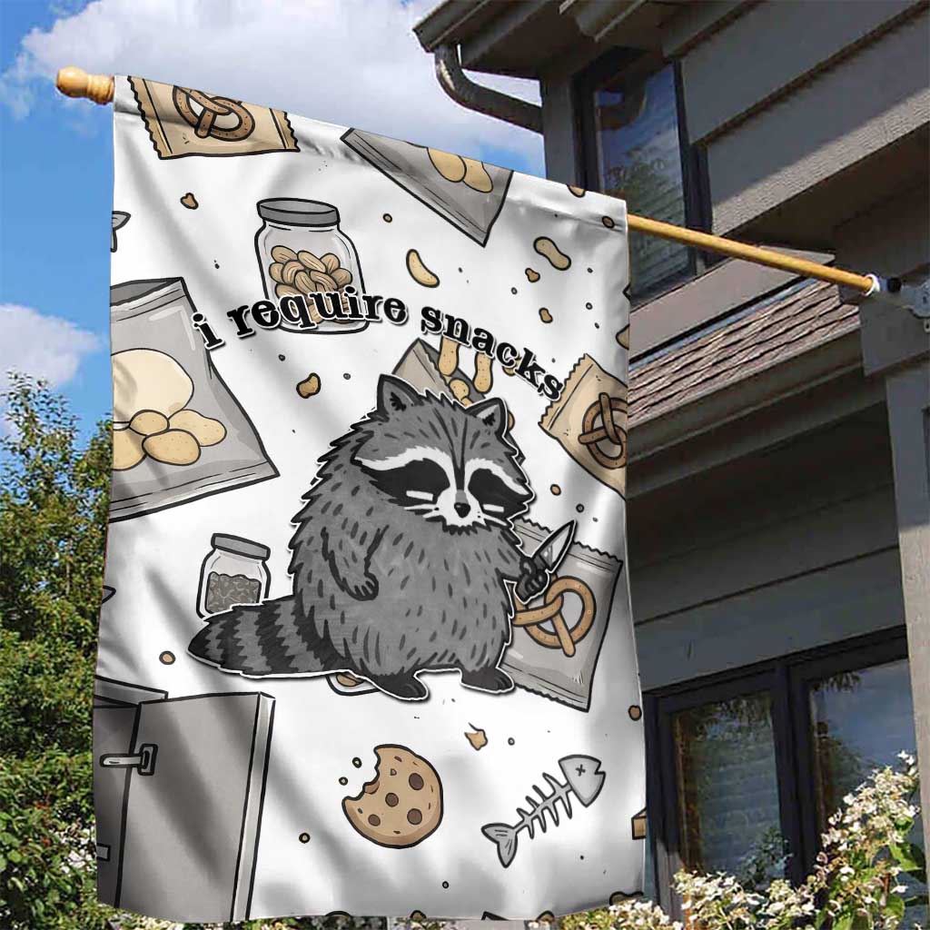 I Require Snacks Raccoon Garden Flag Cute Bandit Raccoon Chaos with a Knife