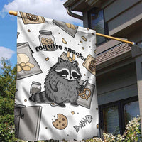 I Require Snacks Raccoon Garden Flag Cute Bandit Raccoon Chaos with a Knife