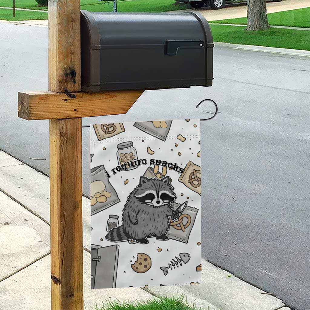 I Require Snacks Raccoon Garden Flag Cute Bandit Raccoon Chaos with a Knife