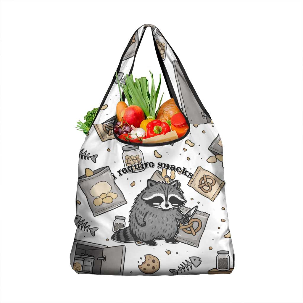 I Require Snacks Raccoon Grocery Bag Cute Bandit Raccoon Chaos with a Knife