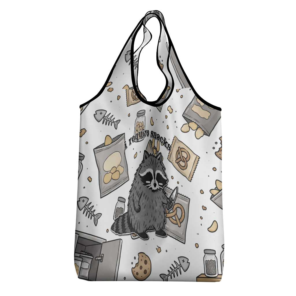 I Require Snacks Raccoon Grocery Bag Cute Bandit Raccoon Chaos with a Knife