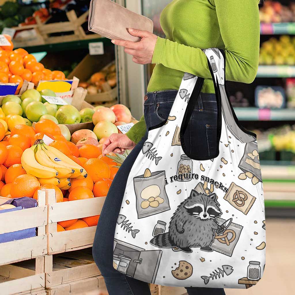 I Require Snacks Raccoon Grocery Bag Cute Bandit Raccoon Chaos with a Knife