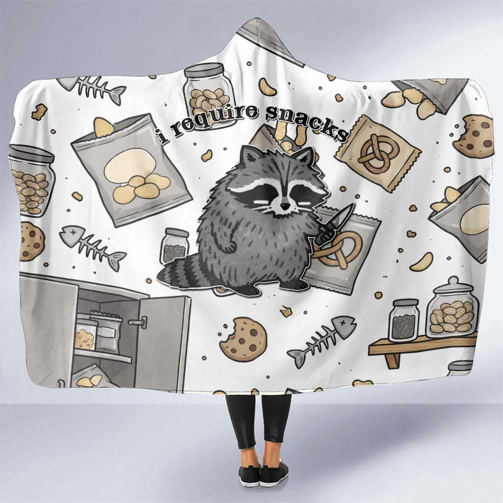 I Require Snacks Raccoon Hooded Blanket Cute Bandit Raccoon Chaos with a Knife
