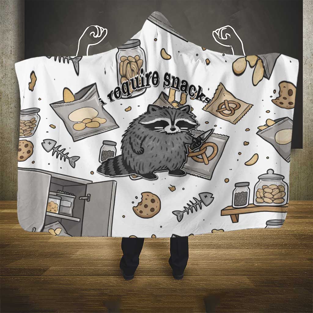 I Require Snacks Raccoon Hooded Blanket Cute Bandit Raccoon Chaos with a Knife