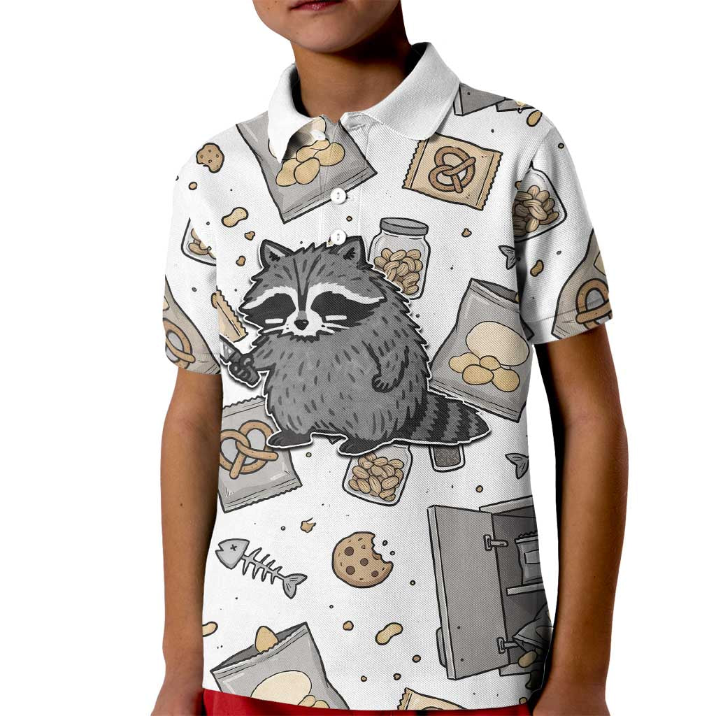 I Require Snacks Raccoon Kid Polo Shirt Cute Bandit Raccoon Chaos with a Knife