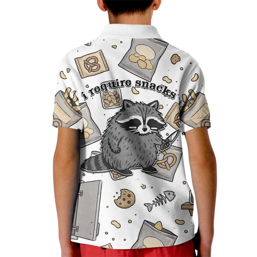 I Require Snacks Raccoon Kid Polo Shirt Cute Bandit Raccoon Chaos with a Knife
