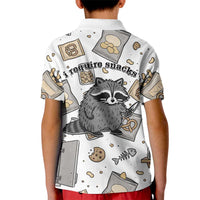 I Require Snacks Raccoon Kid Polo Shirt Cute Bandit Raccoon Chaos with a Knife
