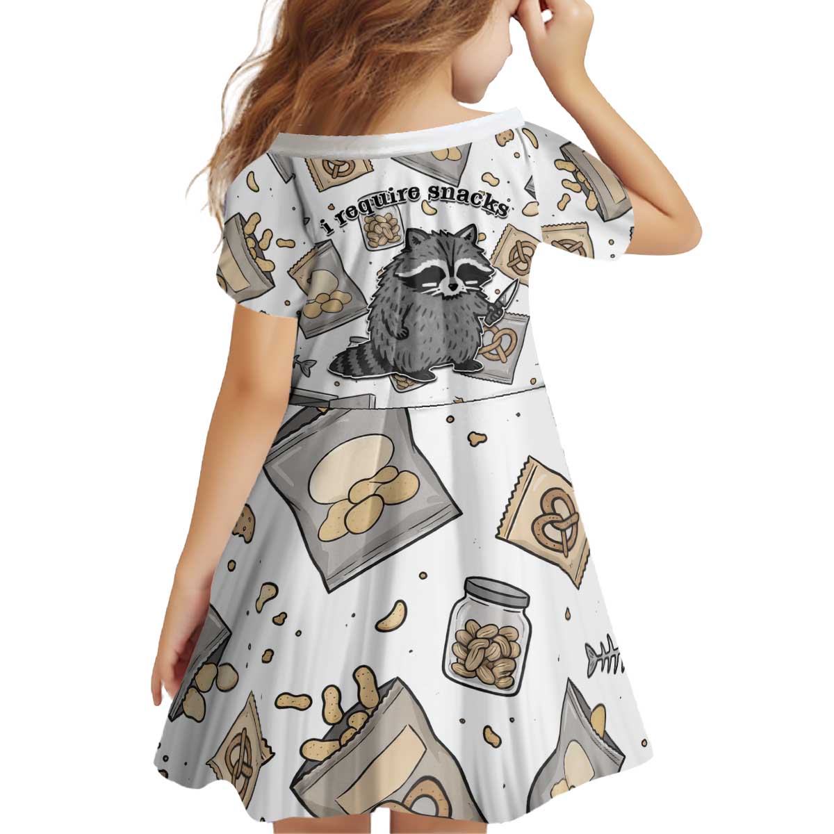 I Require Snacks Raccoon Kid Short Sleeve Dress Cute Bandit Raccoon Chaos with a Knife