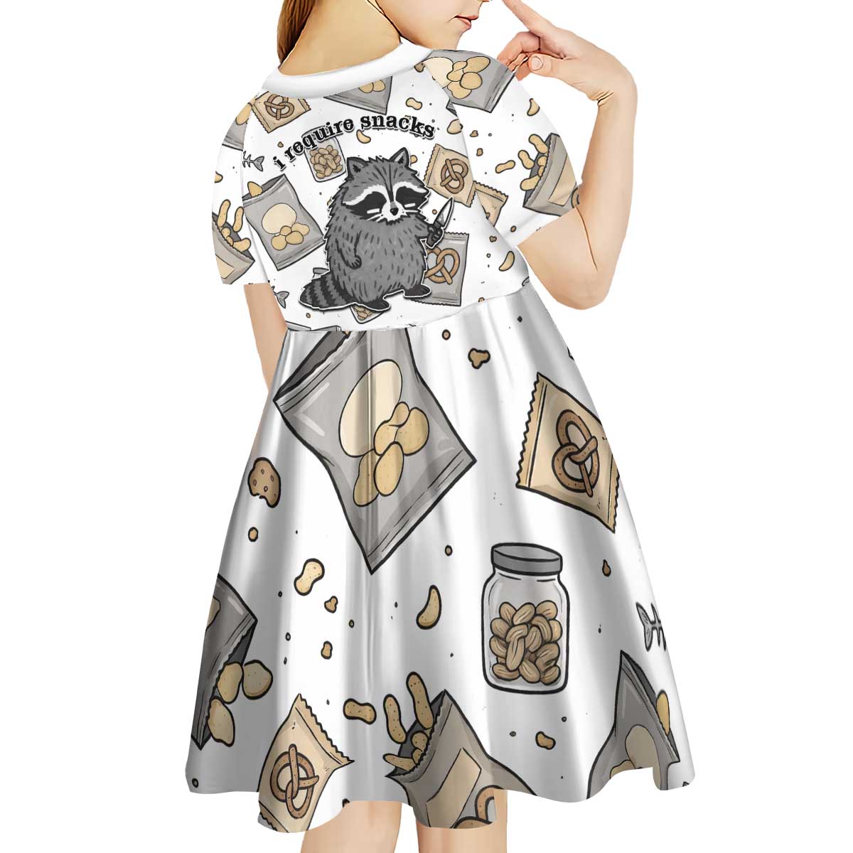 I Require Snacks Raccoon Kid Short Sleeve Dress Cute Bandit Raccoon Chaos with a Knife