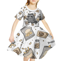I Require Snacks Raccoon Kid Short Sleeve Dress Cute Bandit Raccoon Chaos with a Knife