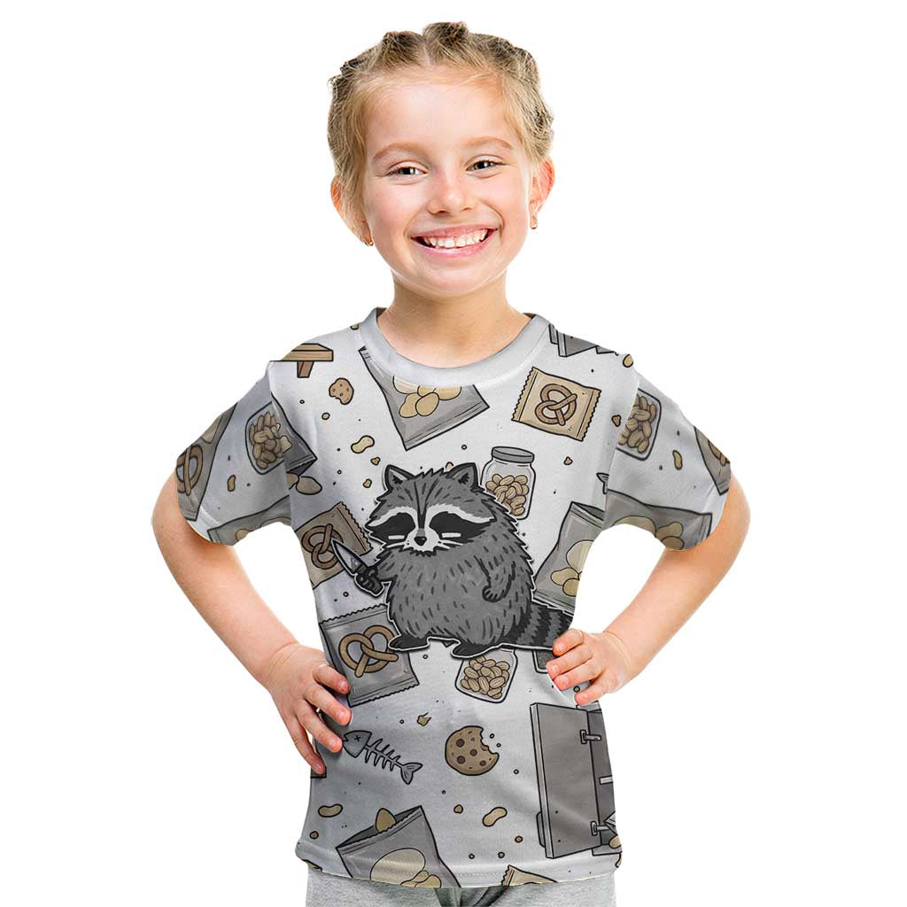 I Require Snacks Raccoon Kid T Shirt Cute Bandit Raccoon Chaos with a Knife