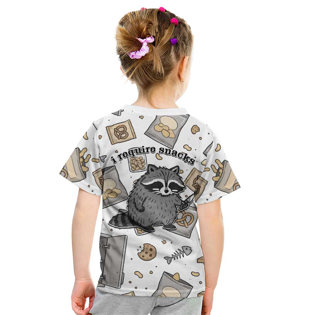 I Require Snacks Raccoon Kid T Shirt Cute Bandit Raccoon Chaos with a Knife