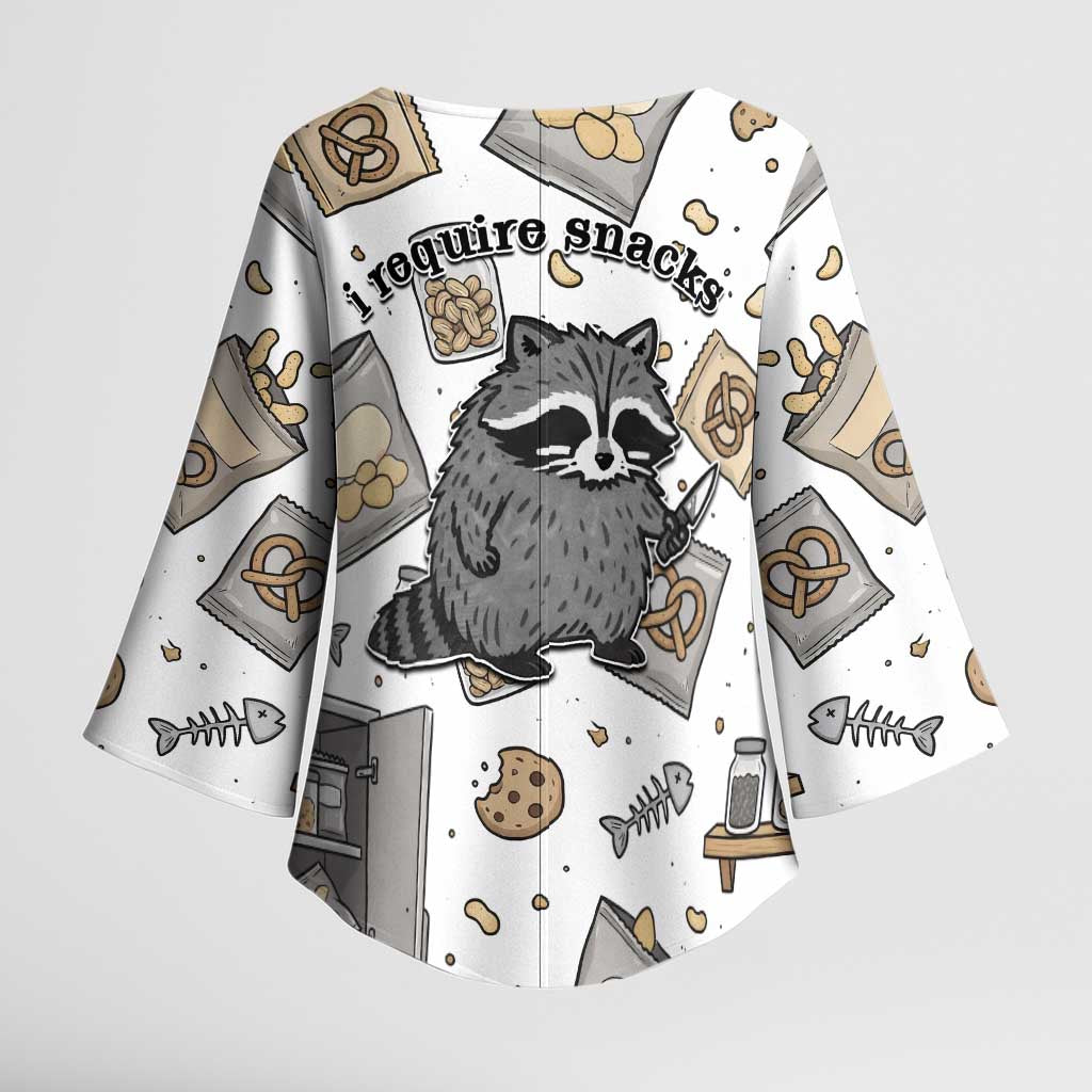 I Require Snacks Raccoon Kimono Sleeve Blouse Cute Bandit Raccoon Chaos with a Knife