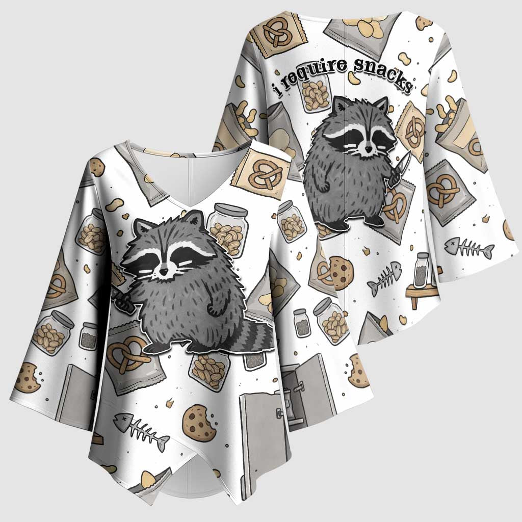I Require Snacks Raccoon Kimono Sleeve Blouse Cute Bandit Raccoon Chaos with a Knife