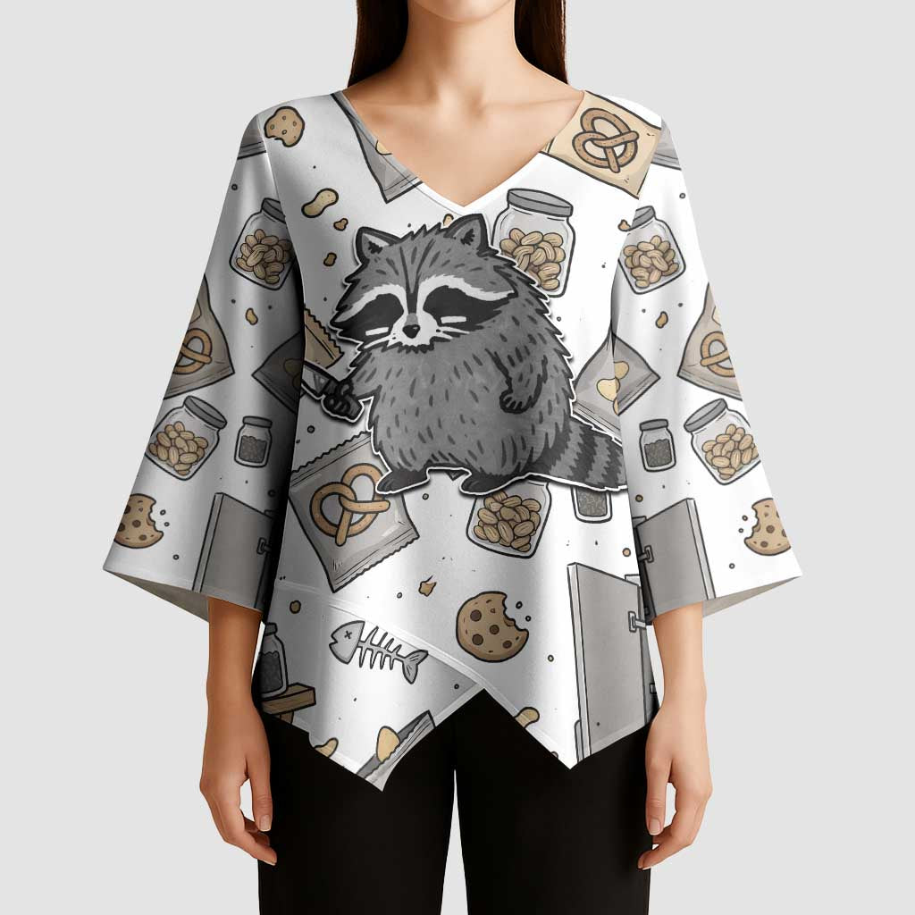 I Require Snacks Raccoon Kimono Sleeve Blouse Cute Bandit Raccoon Chaos with a Knife