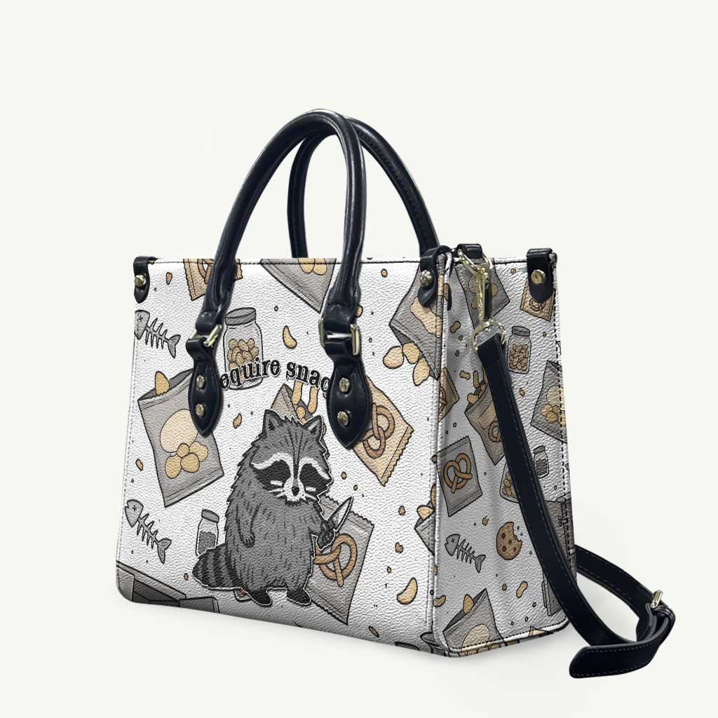I Require Snacks Raccoon Leather Bag Cute Bandit Raccoon Chaos with a Knife