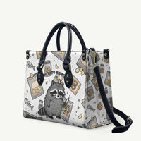 I Require Snacks Raccoon Leather Bag Cute Bandit Raccoon Chaos with a Knife