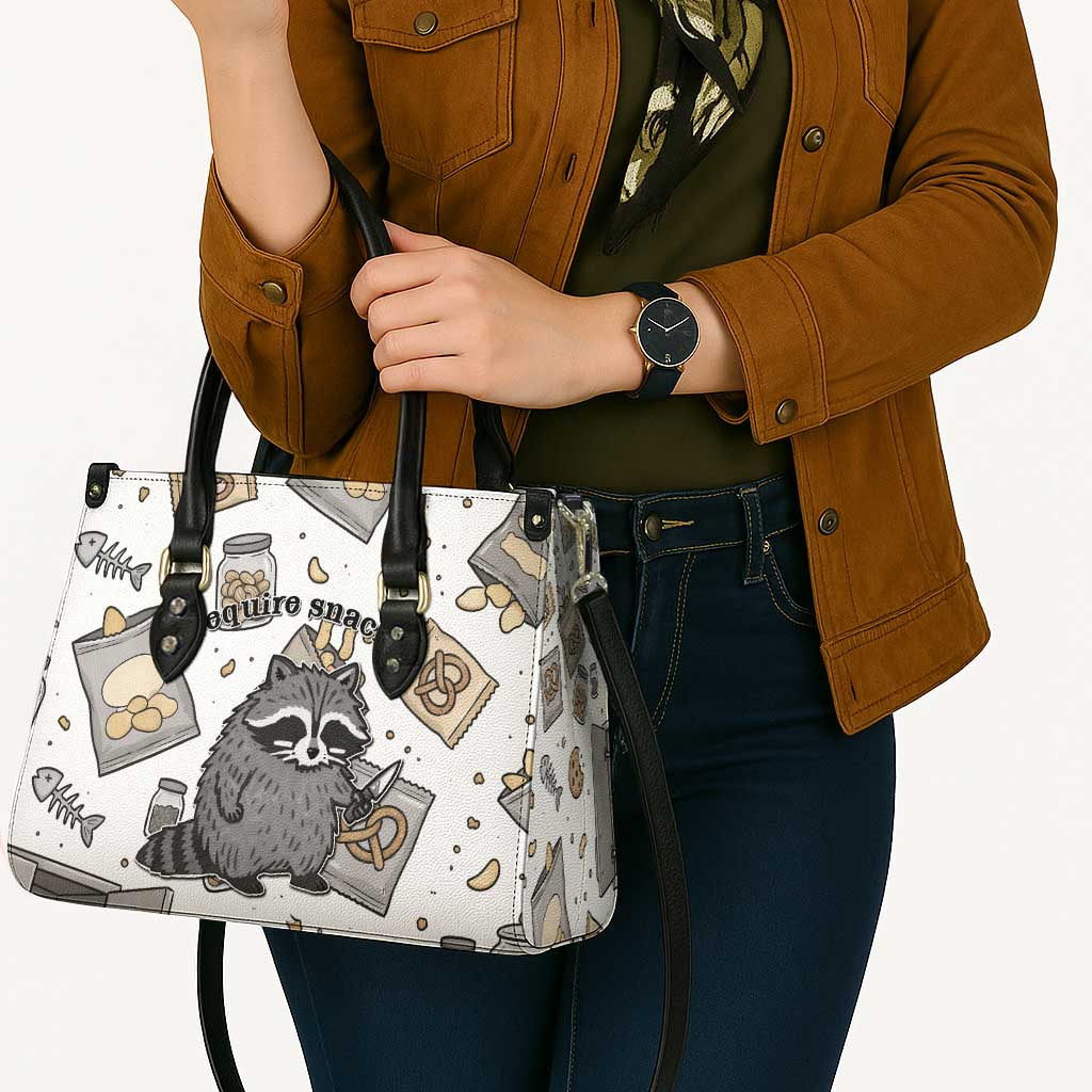 I Require Snacks Raccoon Leather Bag Cute Bandit Raccoon Chaos with a Knife