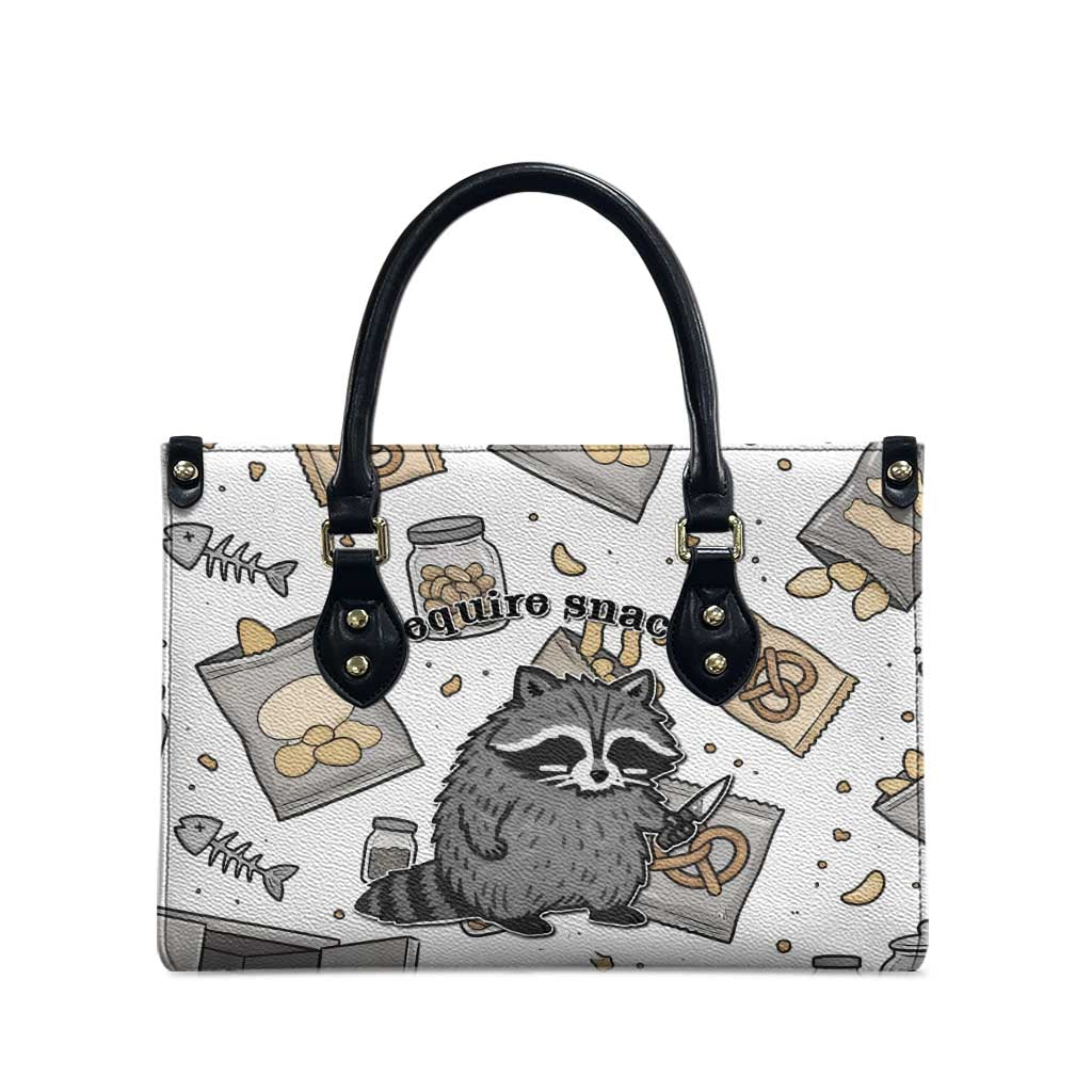 I Require Snacks Raccoon Leather Bag Cute Bandit Raccoon Chaos with a Knife