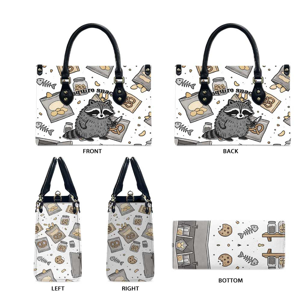I Require Snacks Raccoon Leather Bag Cute Bandit Raccoon Chaos with a Knife