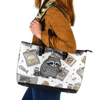 I Require Snacks Raccoon Leather Tote Bag Cute Bandit Raccoon Chaos with a Knife