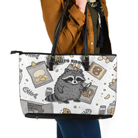 I Require Snacks Raccoon Leather Tote Bag Cute Bandit Raccoon Chaos with a Knife
