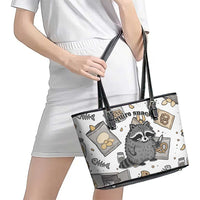I Require Snacks Raccoon Leather Tote Bag Cute Bandit Raccoon Chaos with a Knife