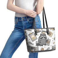 I Require Snacks Raccoon Leather Tote Bag Cute Bandit Raccoon Chaos with a Knife