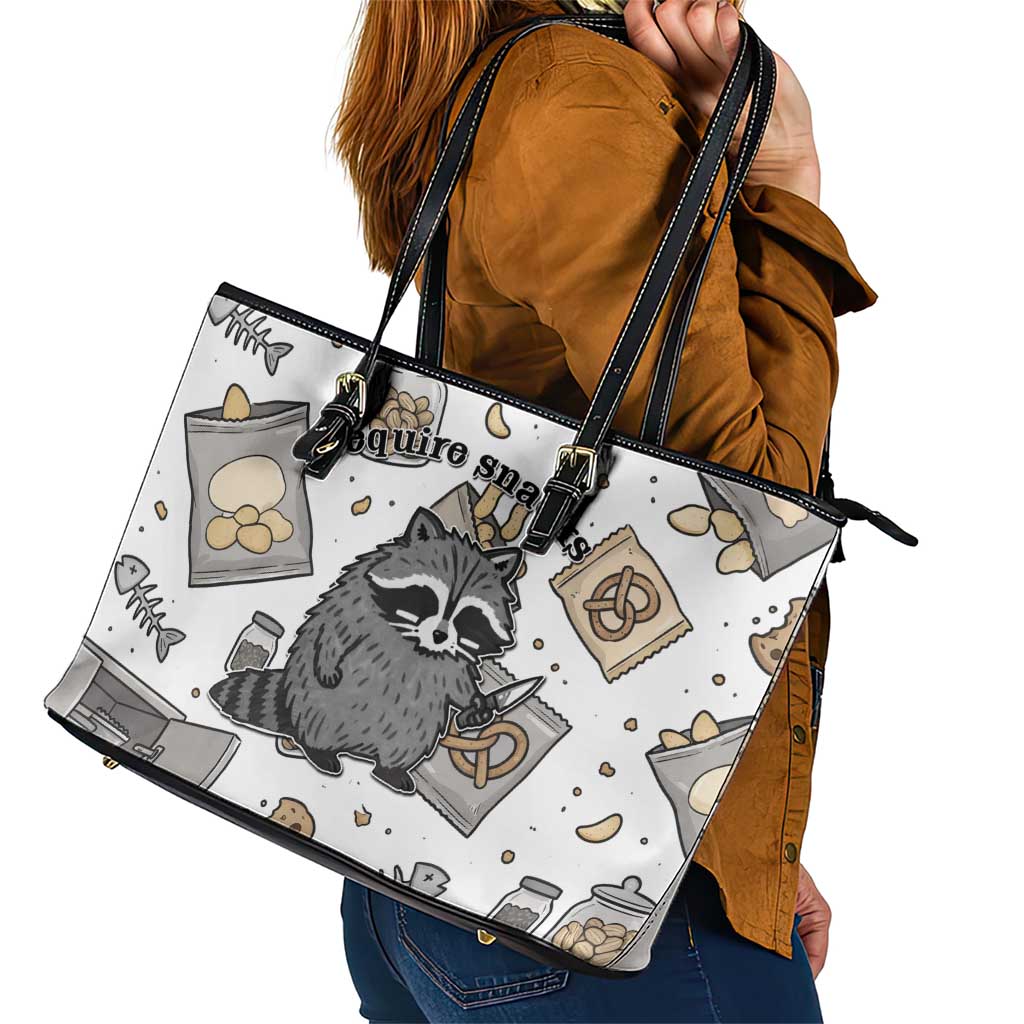 I Require Snacks Raccoon Leather Tote Bag Cute Bandit Raccoon Chaos with a Knife