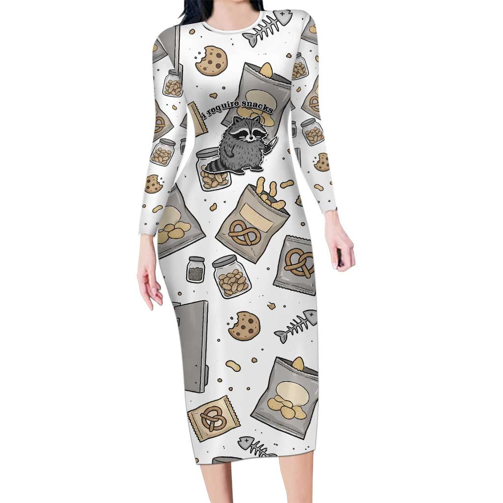 I Require Snacks Raccoon Long Sleeve Bodycon Dress Cute Bandit Raccoon Chaos with a Knife