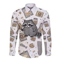 I Require Snacks Raccoon Long Sleeve Button Shirt Cute Bandit Raccoon Chaos with a Knife