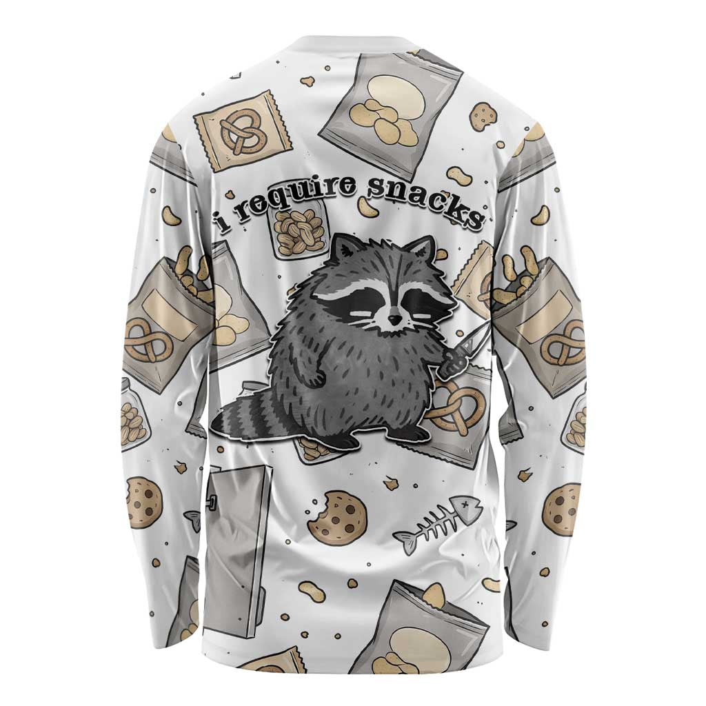 I Require Snacks Raccoon Long Sleeve Shirt Cute Bandit Raccoon Chaos with a Knife