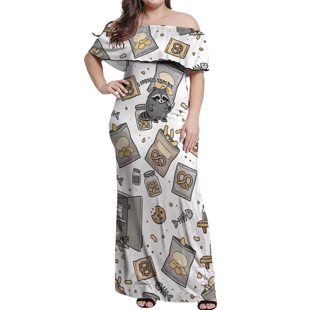I Require Snacks Raccoon Off Shoulder Maxi Dress Cute Bandit Raccoon Chaos with a Knife