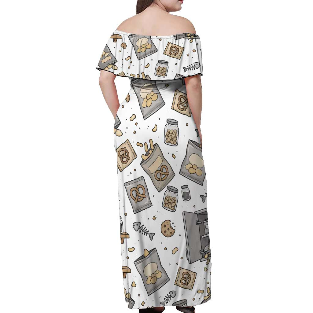 I Require Snacks Raccoon Off Shoulder Maxi Dress Cute Bandit Raccoon Chaos with a Knife