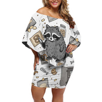I Require Snacks Raccoon Off Shoulder Short Dress Cute Bandit Raccoon Chaos with a Knife