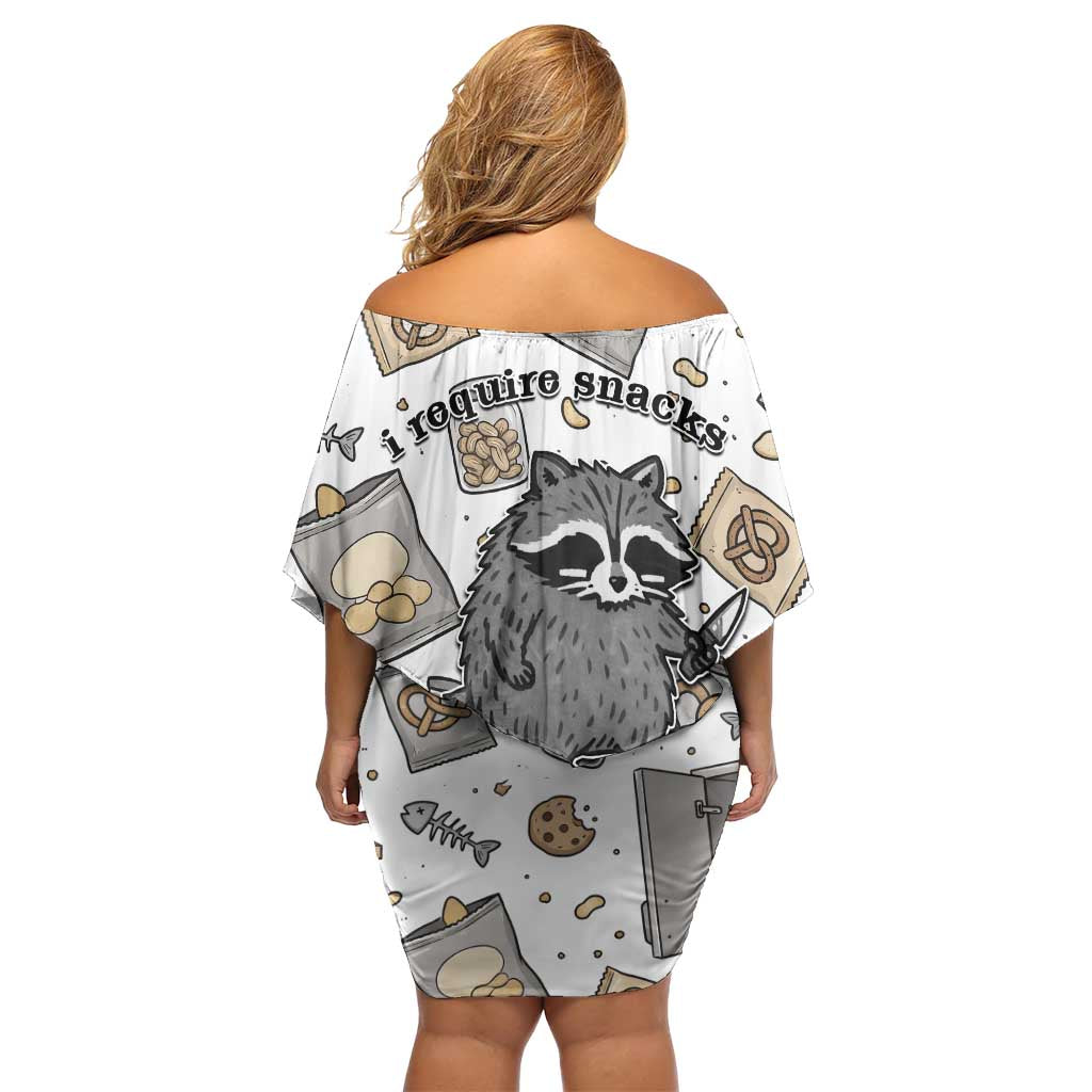 I Require Snacks Raccoon Off Shoulder Short Dress Cute Bandit Raccoon Chaos with a Knife