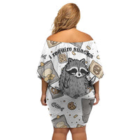 I Require Snacks Raccoon Off Shoulder Short Dress Cute Bandit Raccoon Chaos with a Knife
