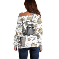 I Require Snacks Raccoon Off Shoulder Sweater Cute Bandit Raccoon Chaos with a Knife