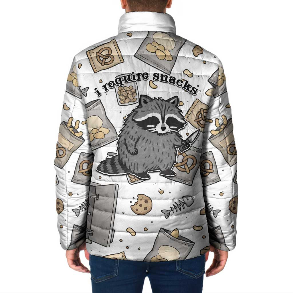 I Require Snacks Raccoon Padded Jacket Cute Bandit Raccoon Chaos with a Knife