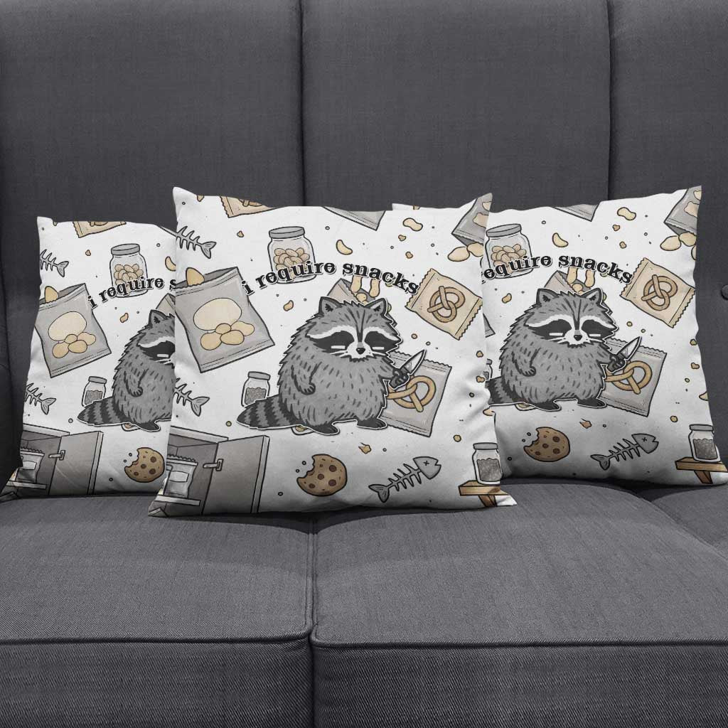 I Require Snacks Raccoon Pillow Cover Cute Bandit Raccoon Chaos with a Knife