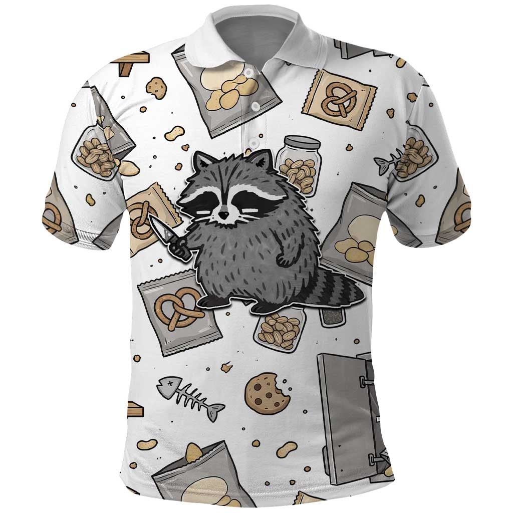 I Require Snacks Raccoon Polo Shirt Cute Bandit Raccoon Chaos with a Knife