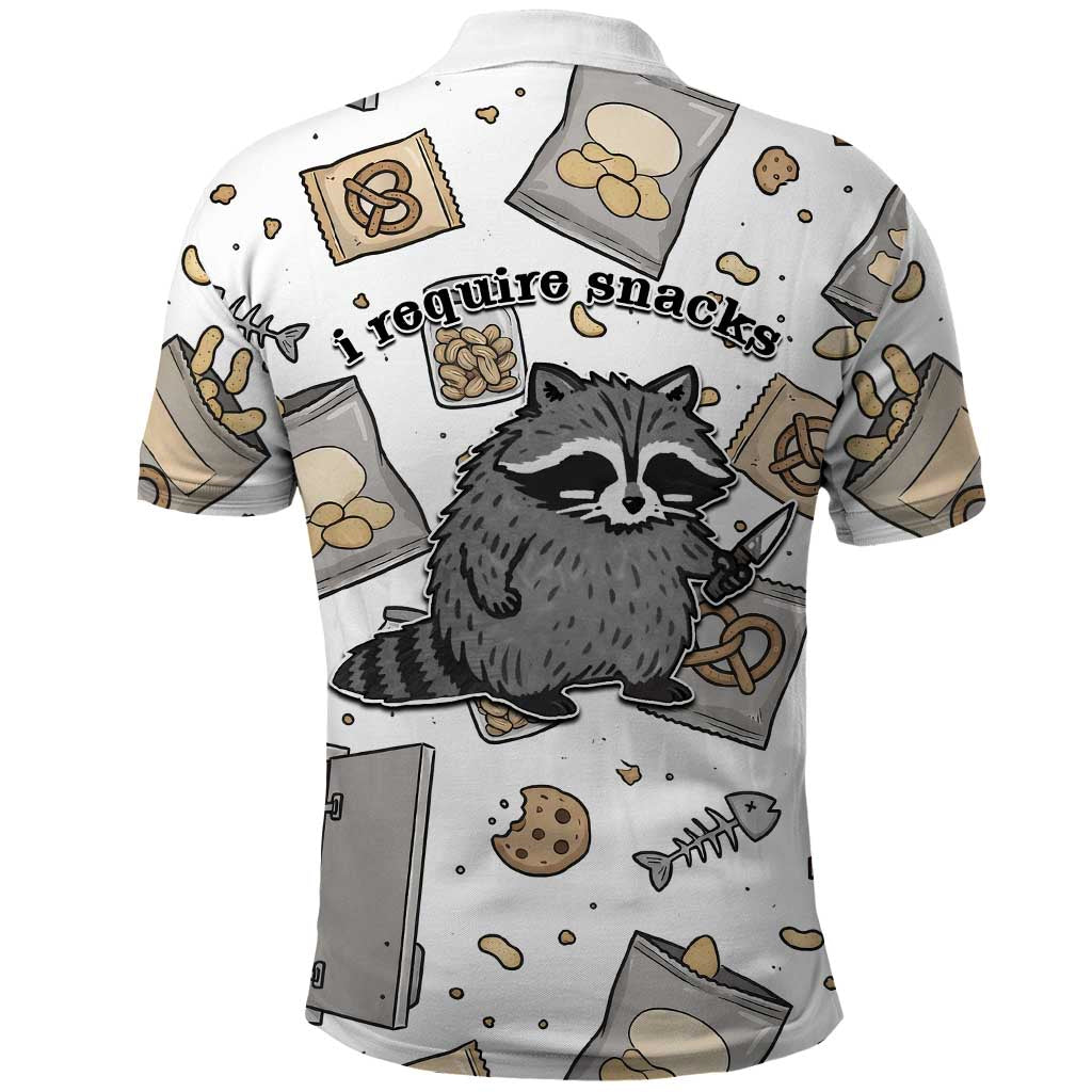 I Require Snacks Raccoon Polo Shirt Cute Bandit Raccoon Chaos with a Knife