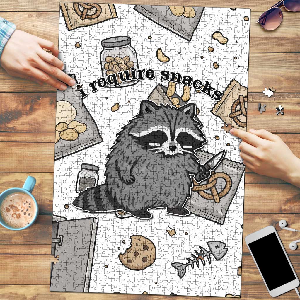 I Require Snacks Raccoon Puzzle Cute Bandit Raccoon Chaos with a Knife