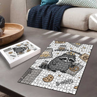 I Require Snacks Raccoon Puzzle Cute Bandit Raccoon Chaos with a Knife