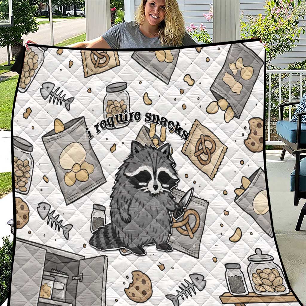 I Require Snacks Raccoon Quilt Cute Bandit Raccoon Chaos with a Knife